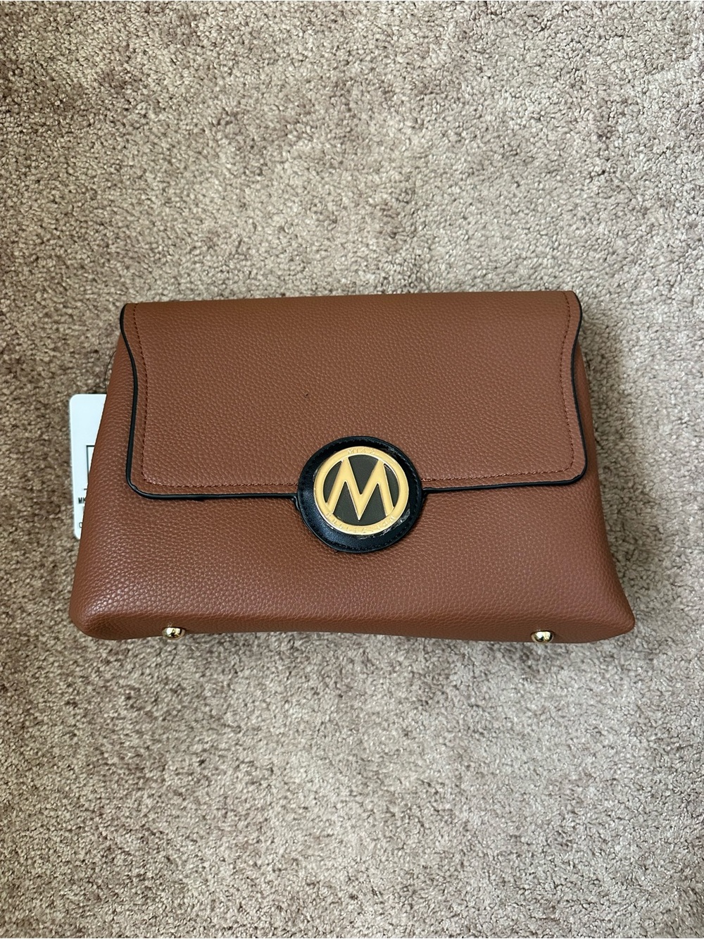 Women's Tan Pebbled Crossbody Bag with Gold Accent